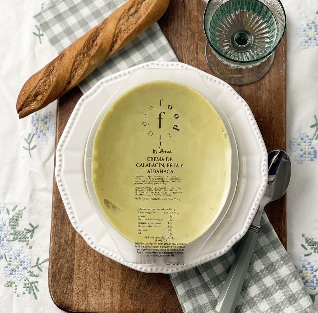 Crema de calabacín, feta y albahaca B/350 g Foodtropia