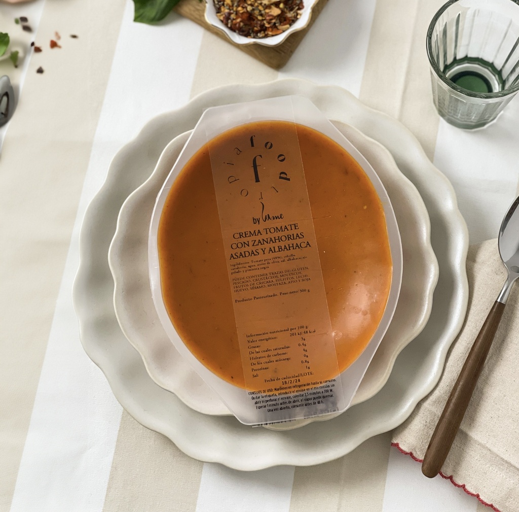 Crema de tomate con zanahorias asadas y albahaca Foodtropia   B/350 g