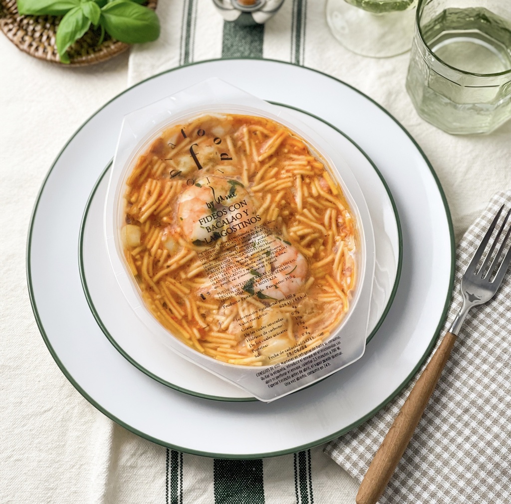 Fideos con bacalao y langostinos B/350 g Foodtropia