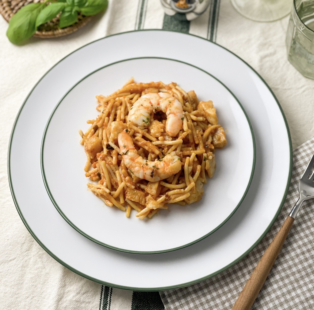 Fideos con bacalao y langostinos B/350 g Foodtropia